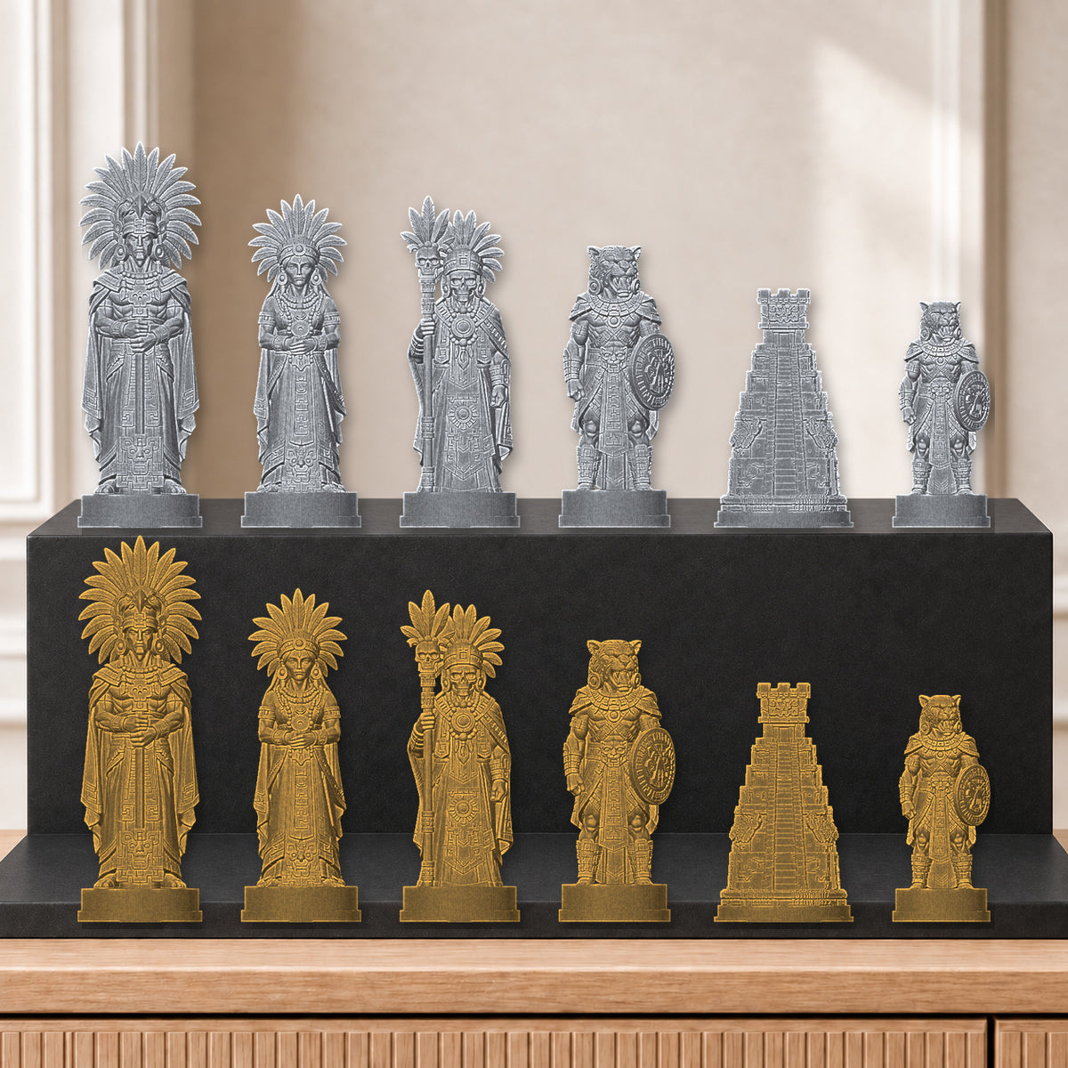 Azteken – thematisches Schachfigurenset mit 32 Figuren – Ansicht 2