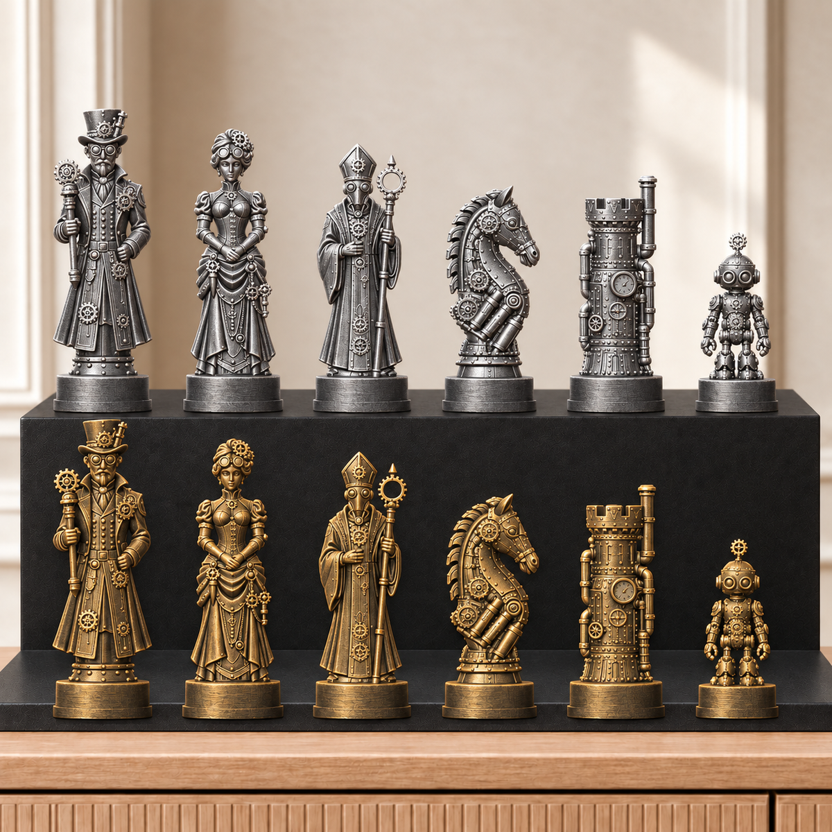 Steampunk – thematisches Schachfigurenset mit 32 Figuren – Ansicht 2