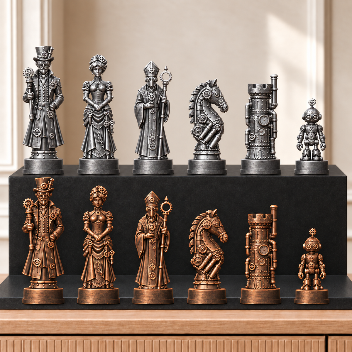 Steampunk – thematisches Schachfigurenset mit 32 Figuren – Ansicht 3