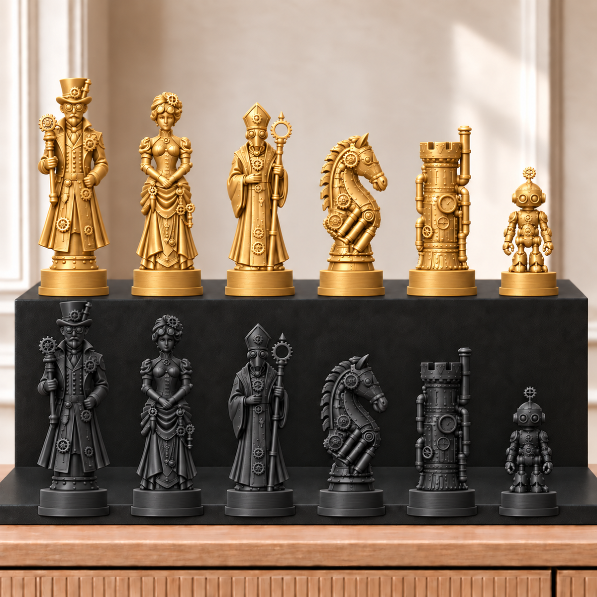 Steampunk – thematisches Schachfigurenset mit 32 Figuren – Ansicht 5