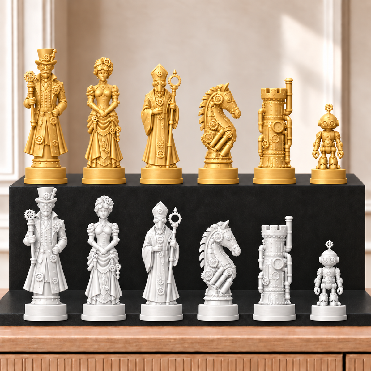 Steampunk – thematisches Schachfigurenset mit 32 Figuren – Ansicht 6