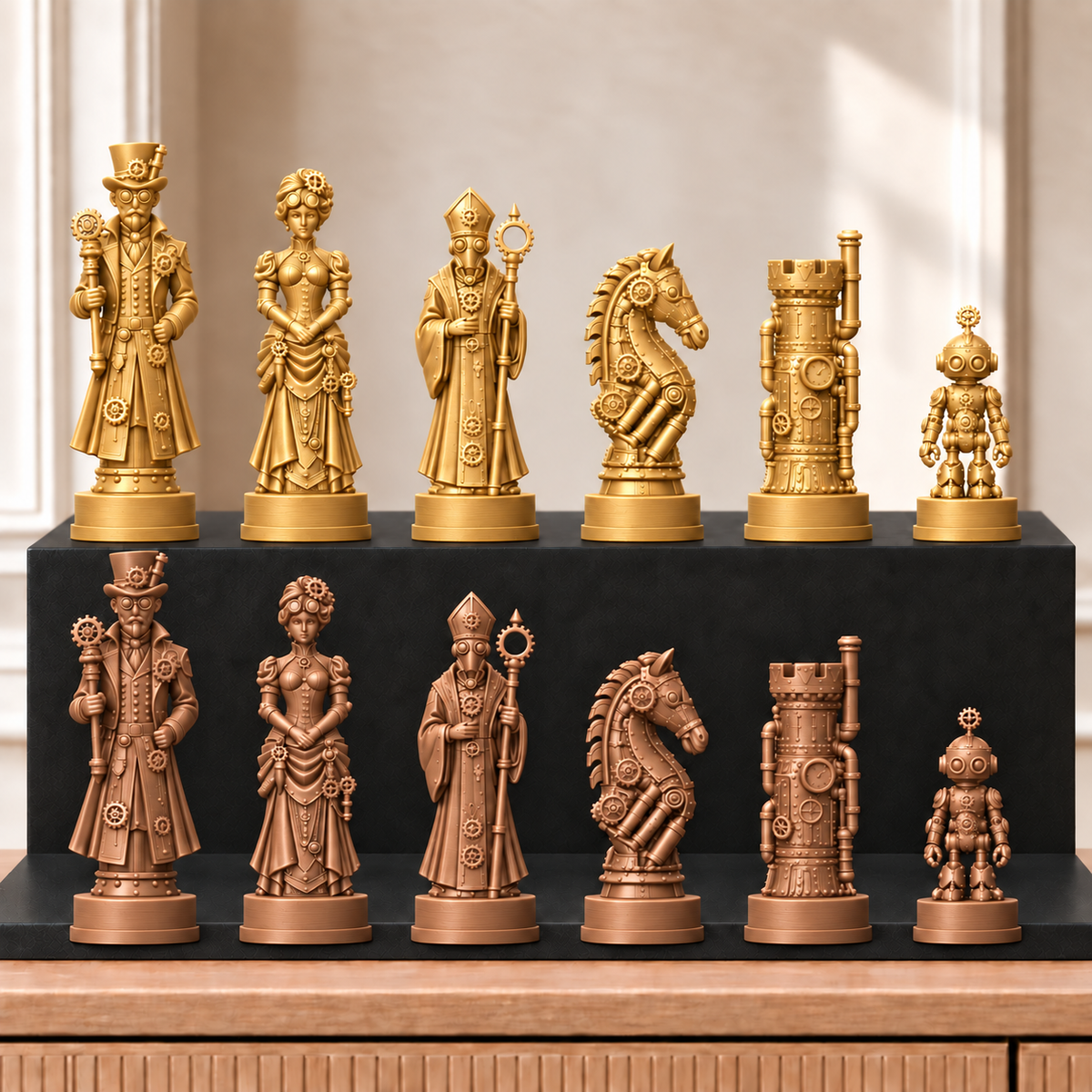 Steampunk – thematisches Schachfigurenset mit 32 Figuren – Ansicht 7
