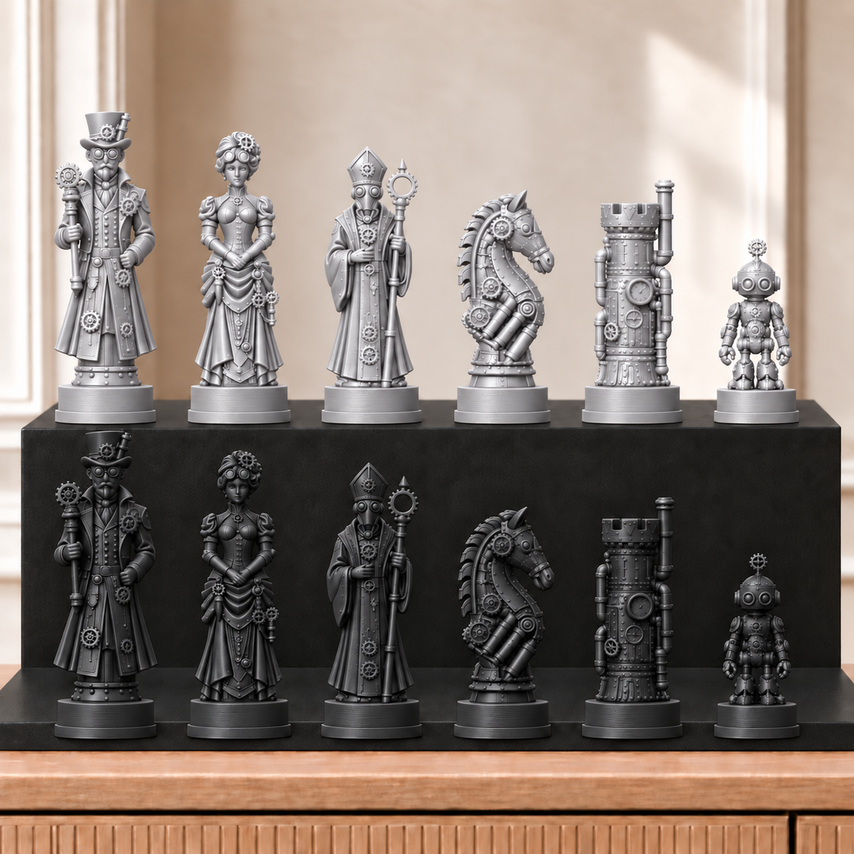 Steampunk – thematisches Schachfigurenset mit 32 Figuren – Ansicht 8