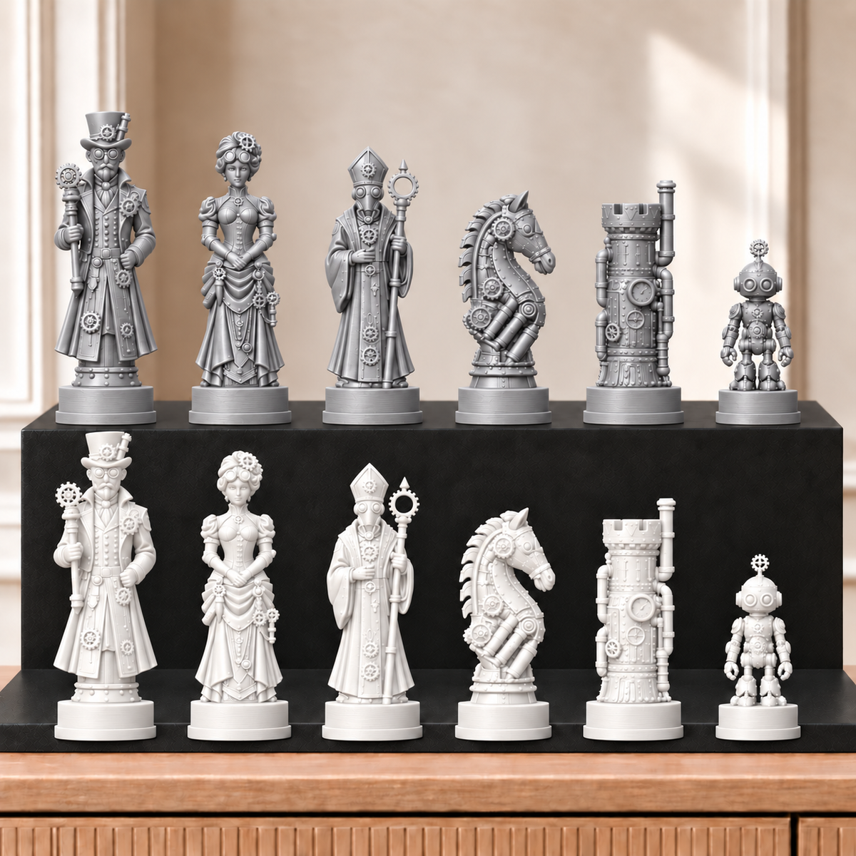 Steampunk – thematisches Schachfigurenset mit 32 Figuren – Ansicht 9