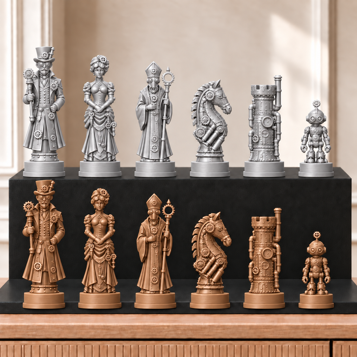 Steampunk – thematisches Schachfigurenset mit 32 Figuren – Ansicht 10