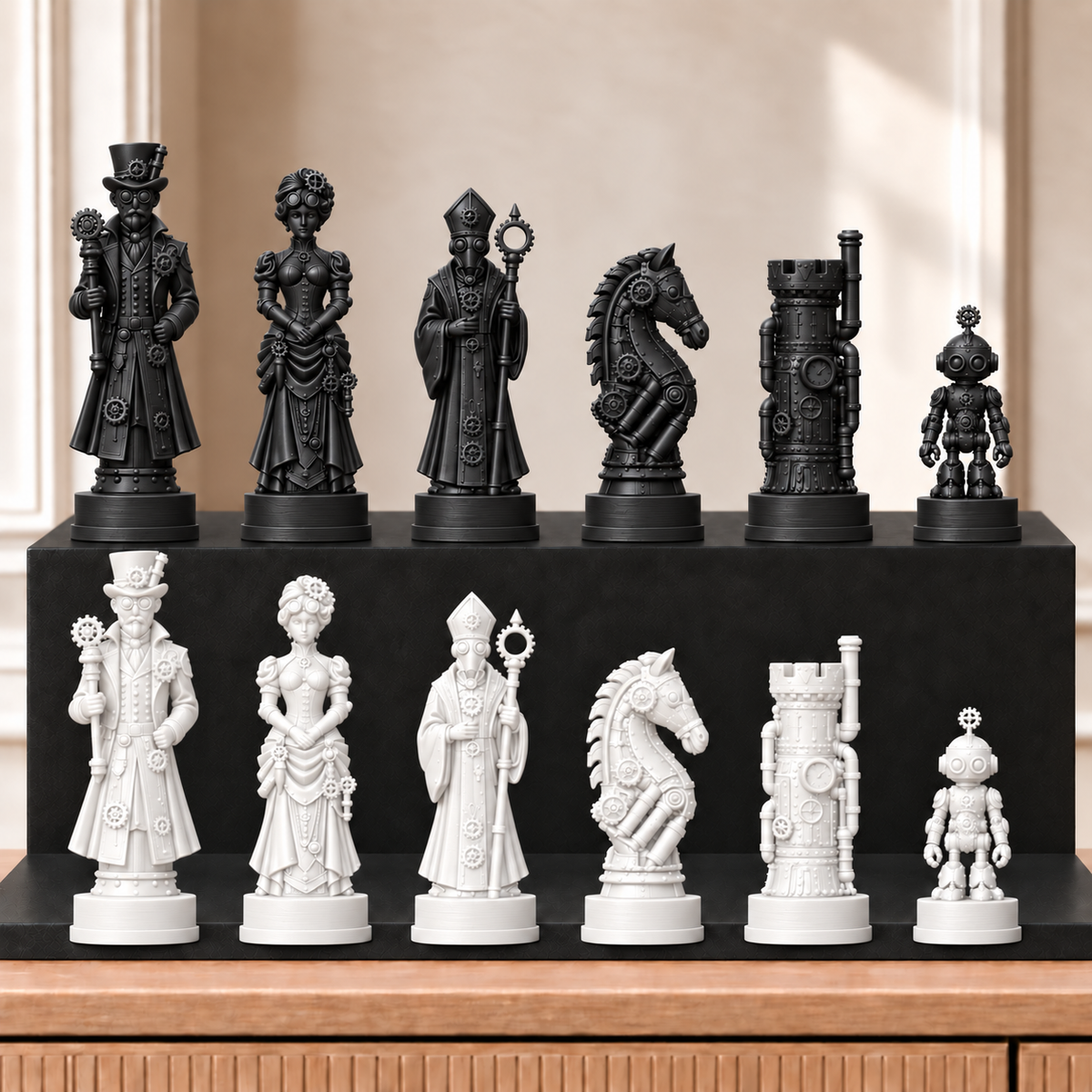 Steampunk – thematisches Schachfigurenset mit 32 Figuren – Ansicht 11