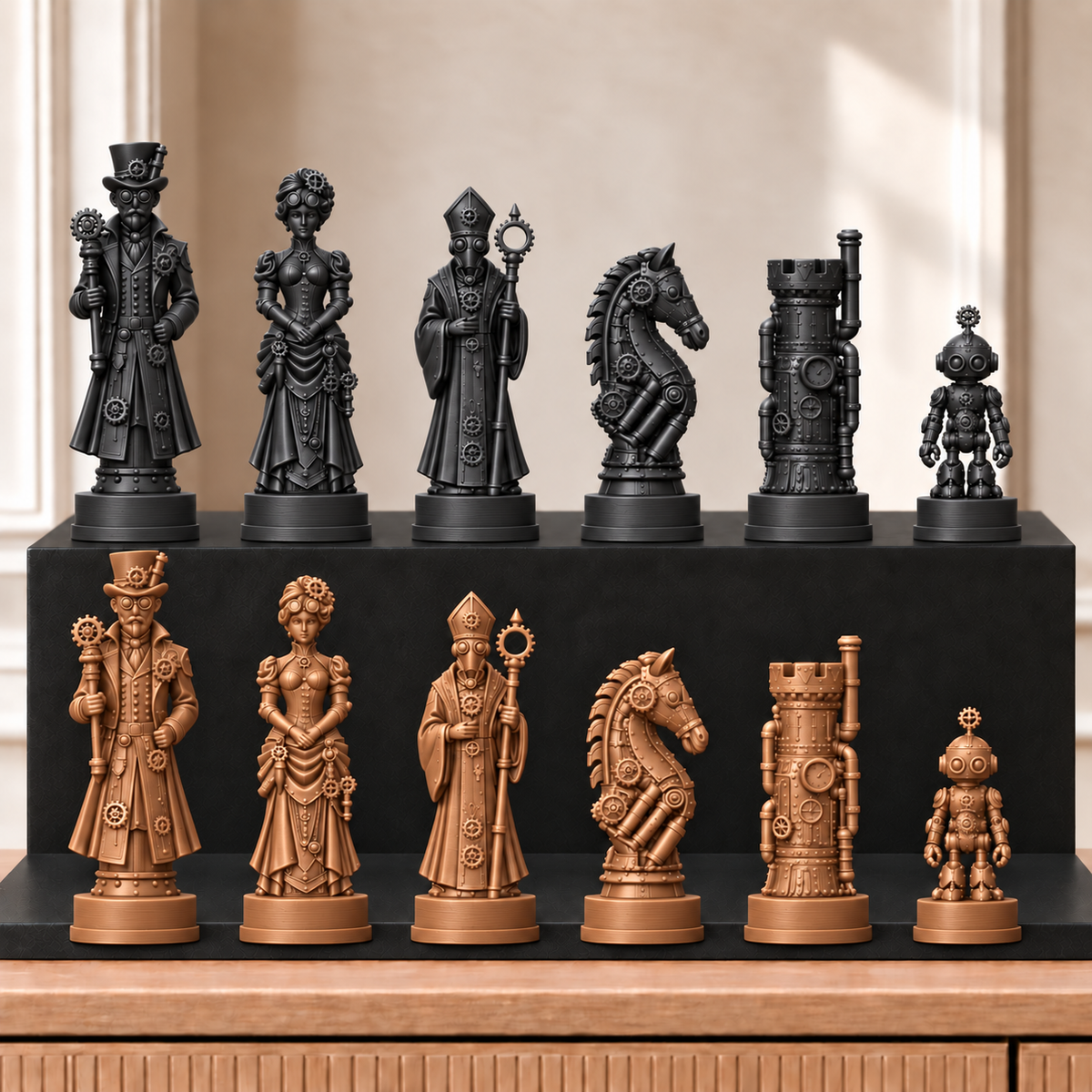 Steampunk – thematisches Schachfigurenset mit 32 Figuren – Ansicht 12
