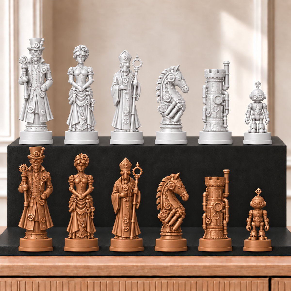 Steampunk – thematisches Schachfigurenset mit 32 Figuren – Ansicht 13