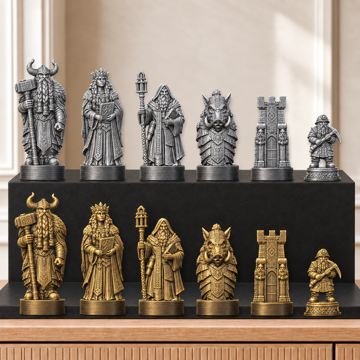 Zwerge – thematisches Schachfigurenset mit 32 Figuren – Ansicht 2