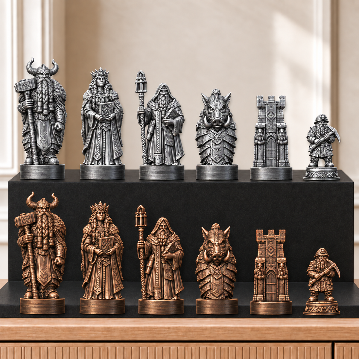 Zwerge – thematisches Schachfigurenset mit 32 Figuren – Ansicht 3
