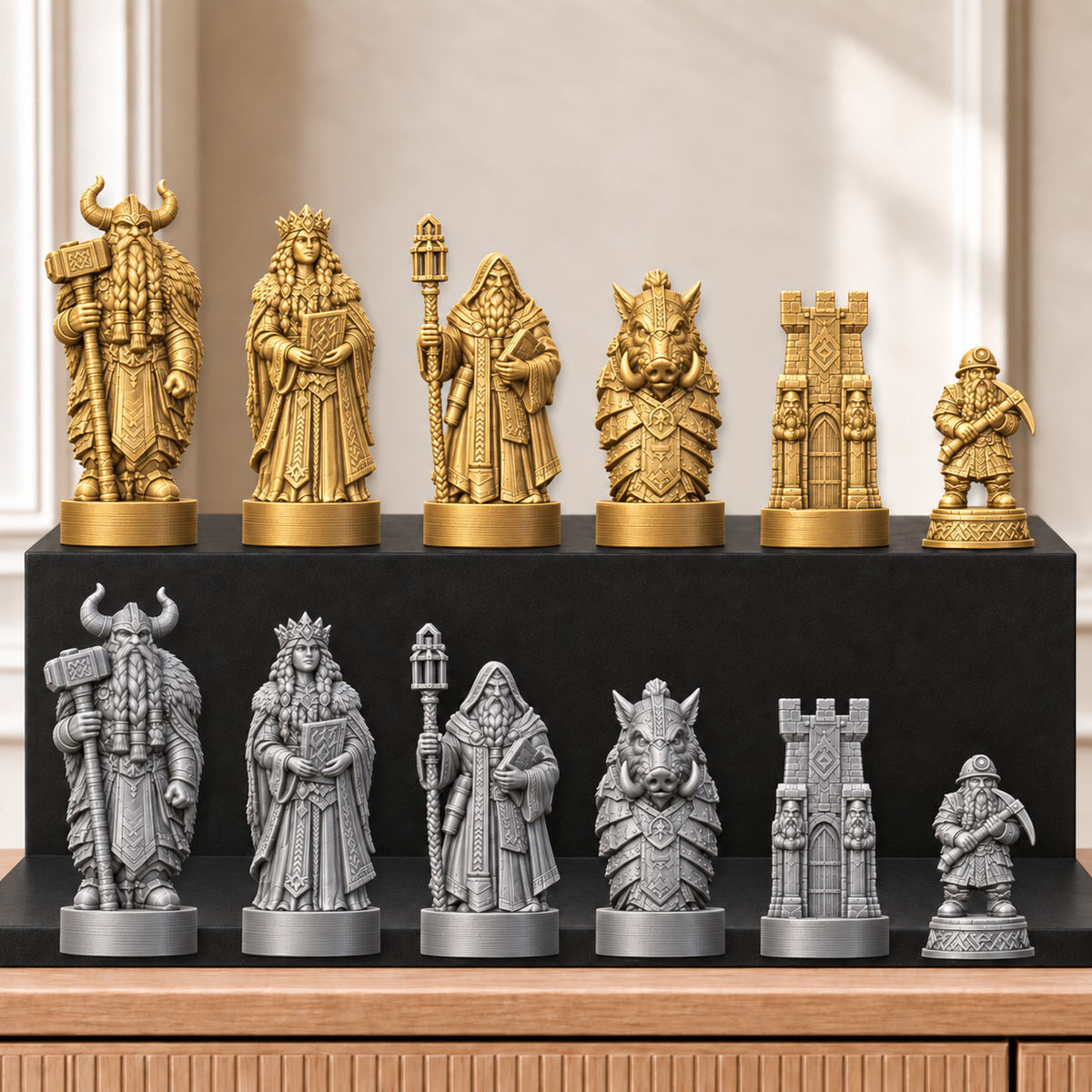 Zwerge – thematisches Schachfigurenset mit 32 Figuren – Ansicht 4