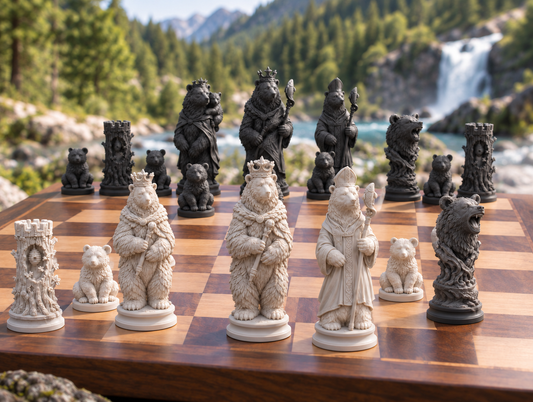 Bären – thematisches Schachfigurenset mit 32 Figuren – Ansicht 1