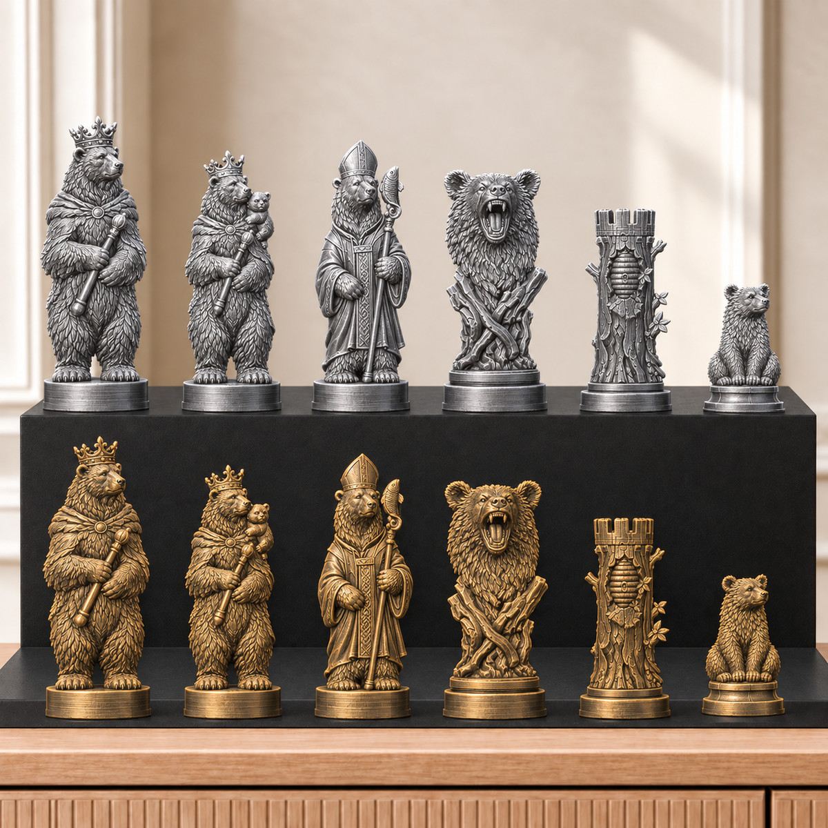 Bären – thematisches Schachfigurenset mit 32 Figuren – Ansicht 2