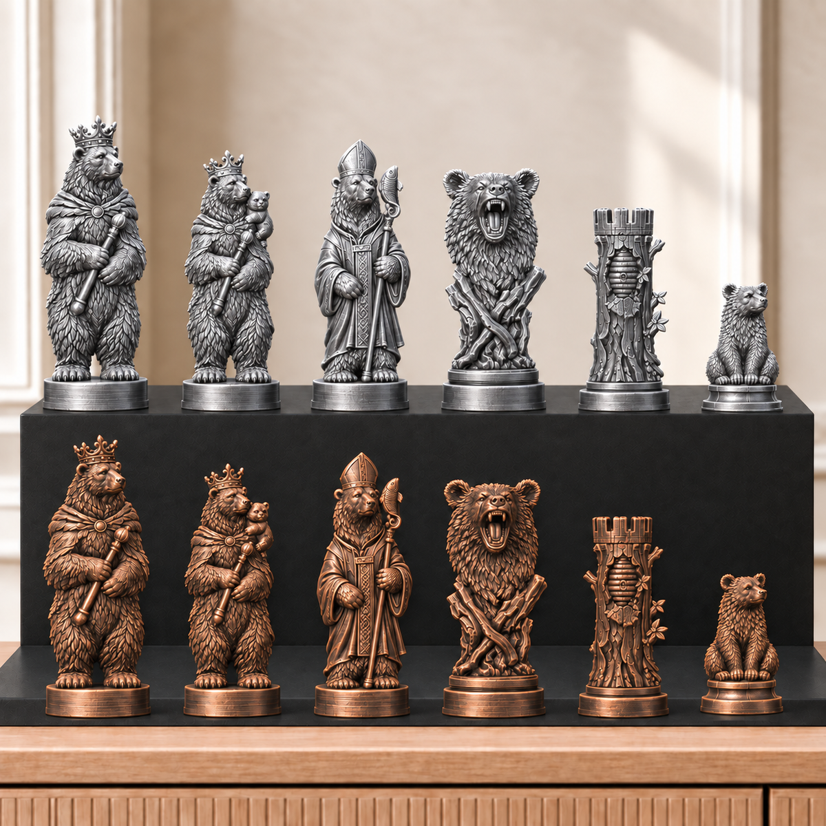 Bären – thematisches Schachfigurenset mit 32 Figuren – Ansicht 3