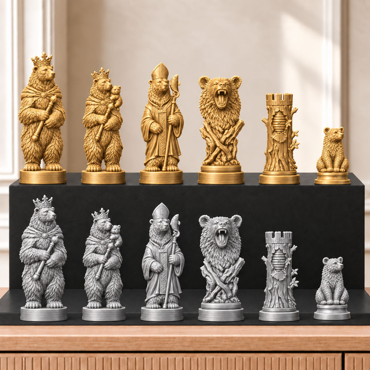 Bären – thematisches Schachfigurenset mit 32 Figuren – Ansicht 4