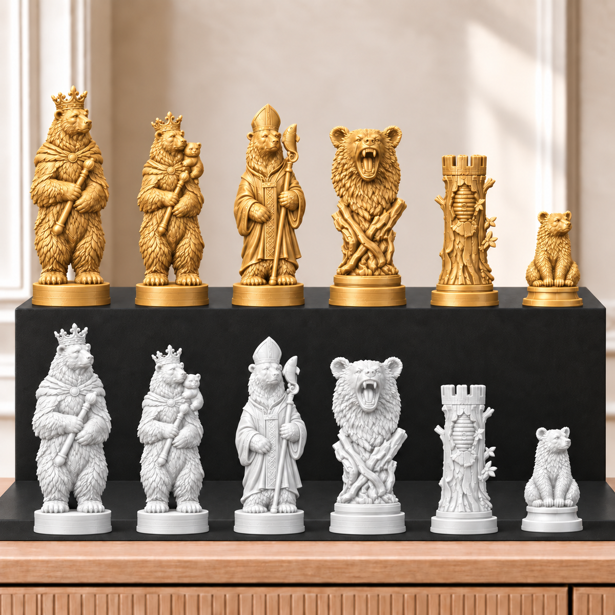 Bären – thematisches Schachfigurenset mit 32 Figuren – Ansicht 6