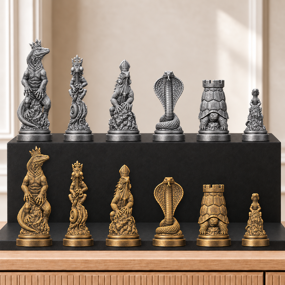 Reptilien – thematisches Schachfigurenset mit 32 Figuren – Ansicht 2