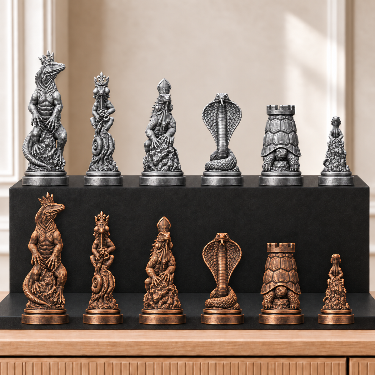 Reptilien – thematisches Schachfigurenset mit 32 Figuren – Ansicht 3
