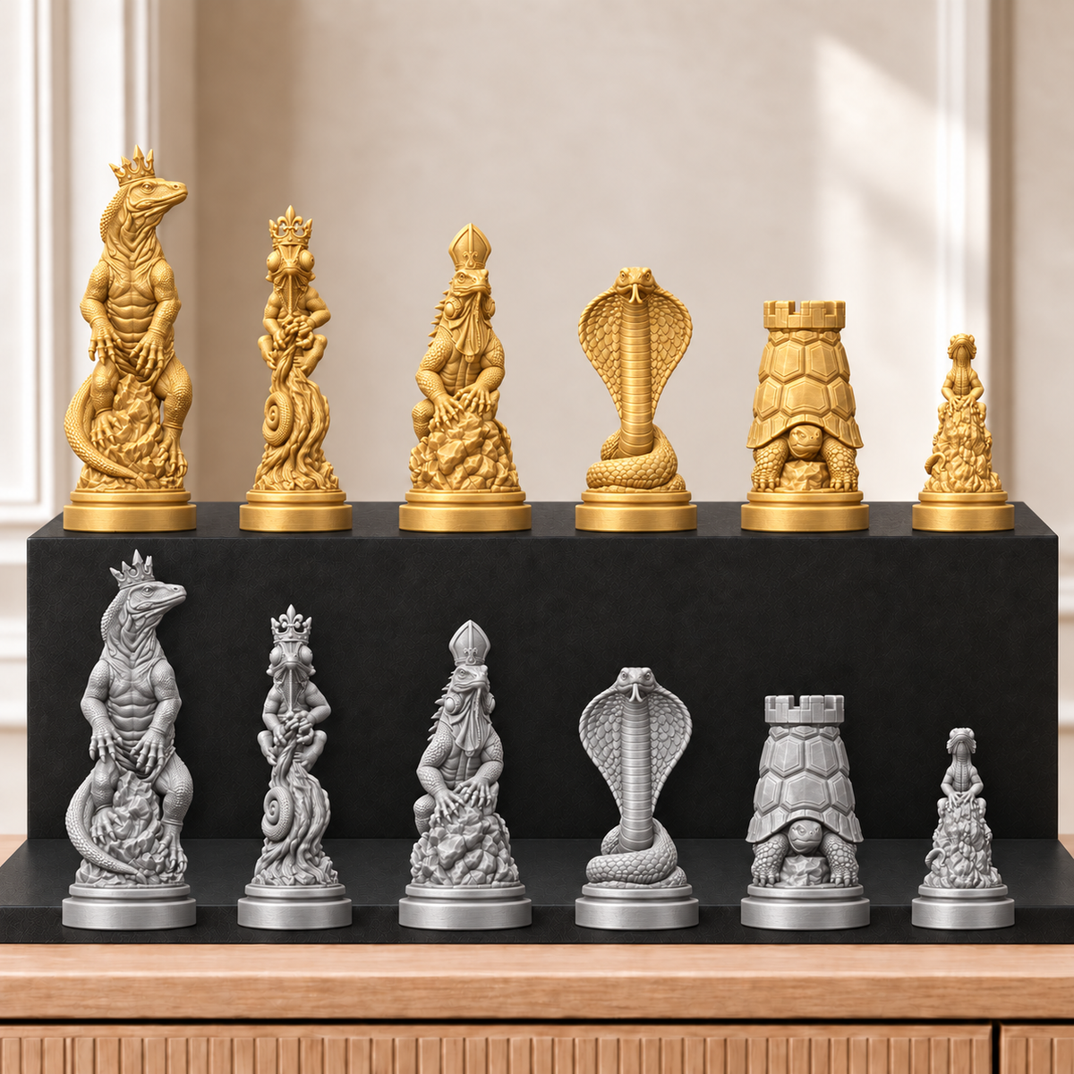 Reptilien – thematisches Schachfigurenset mit 32 Figuren – Ansicht 4