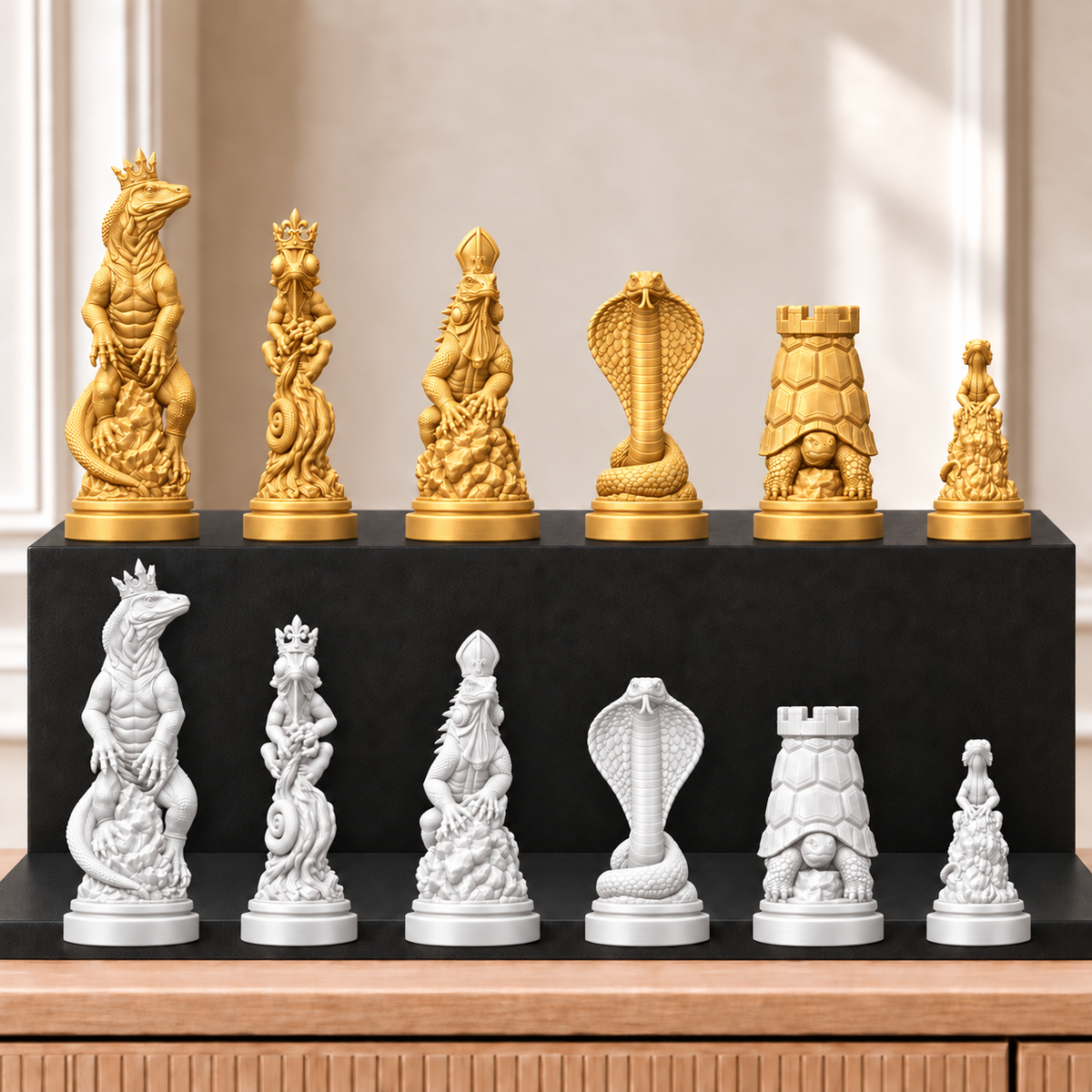 Reptilien – thematisches Schachfigurenset mit 32 Figuren – Ansicht 6