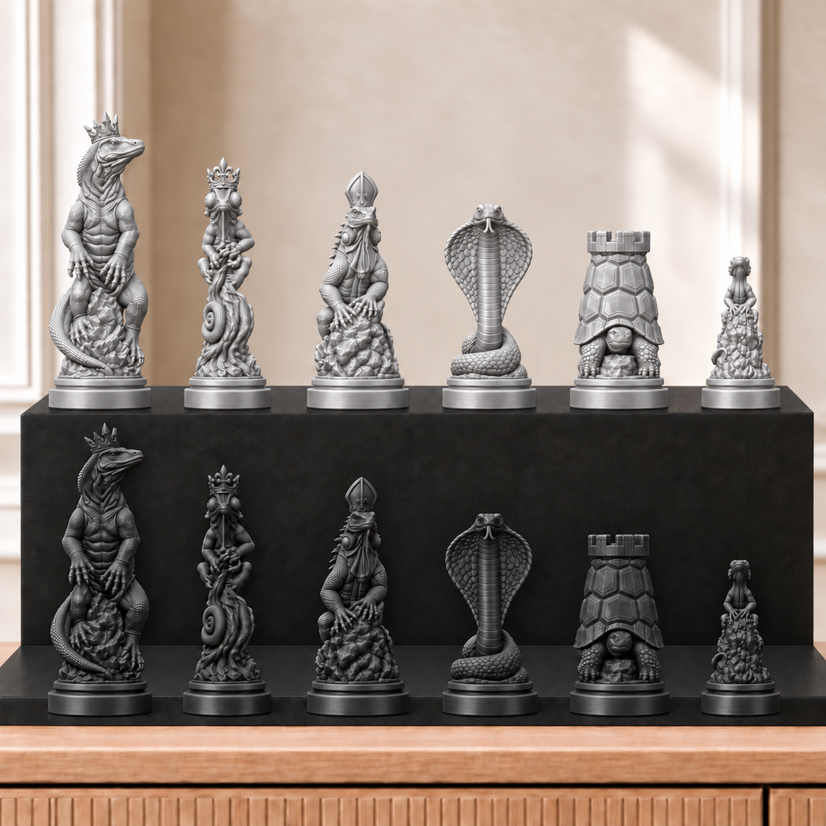 Reptilien – thematisches Schachfigurenset mit 32 Figuren – Ansicht 8