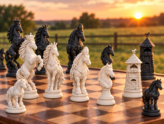 Pferde – thematisches Schachfigurenset mit 32 Figuren – Ansicht 1