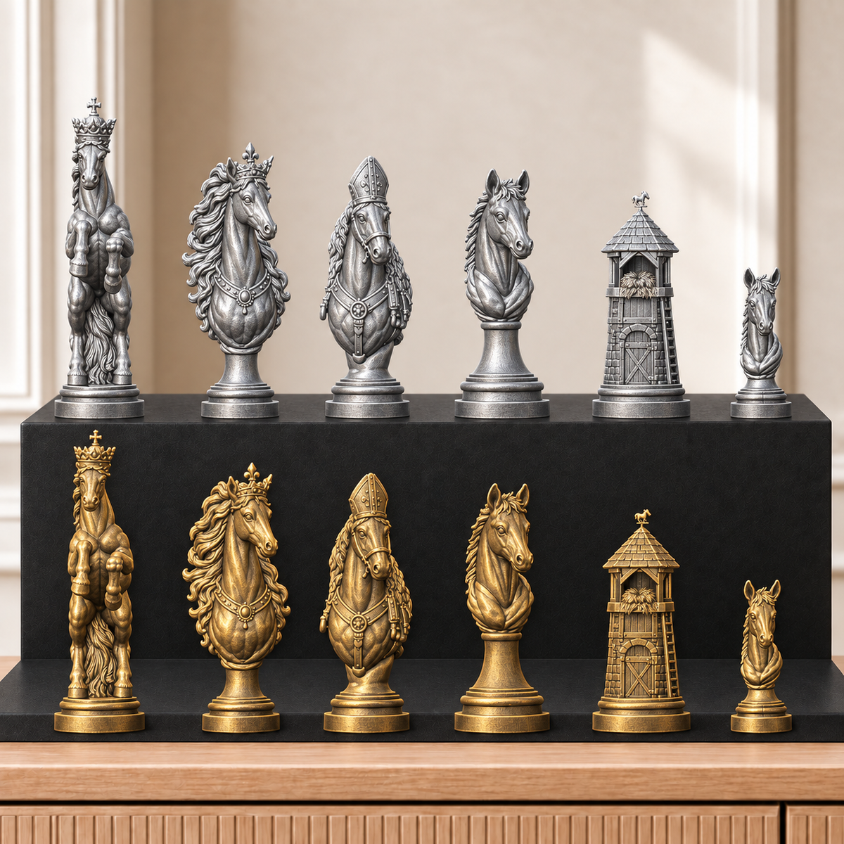 Pferde – thematisches Schachfigurenset mit 32 Figuren – Ansicht 2
