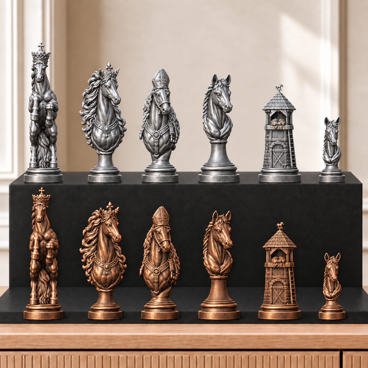 Pferde – thematisches Schachfigurenset mit 32 Figuren – Ansicht 3