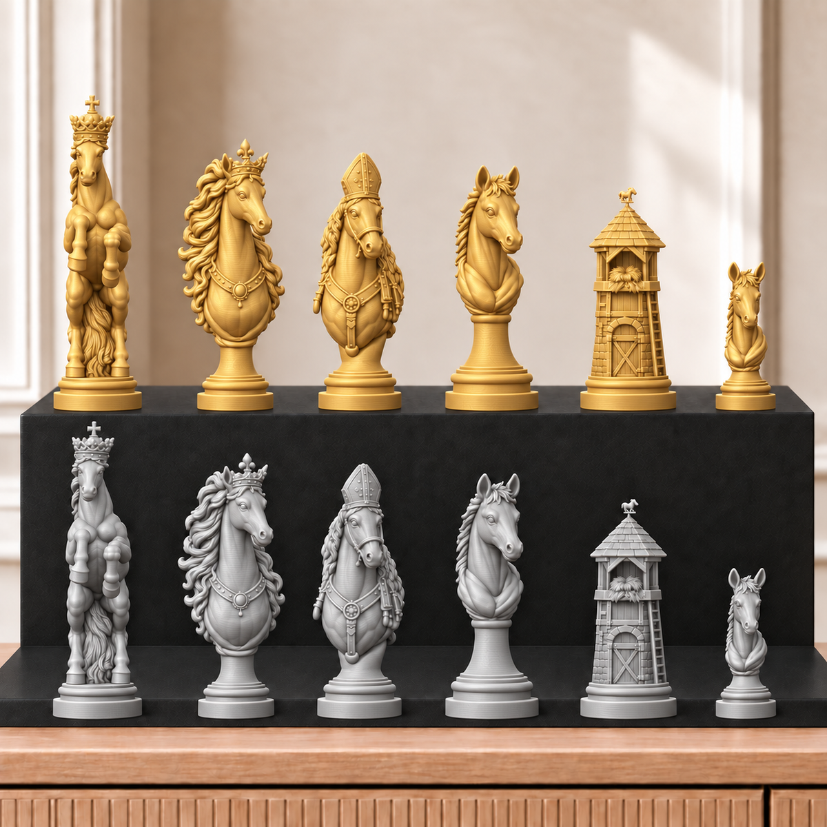 Pferde – thematisches Schachfigurenset mit 32 Figuren – Ansicht 4