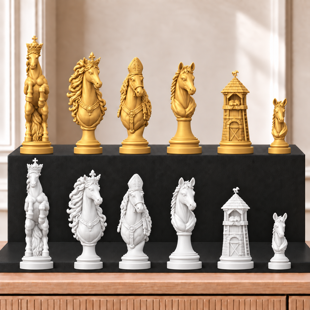 Pferde – thematisches Schachfigurenset mit 32 Figuren – Ansicht 6