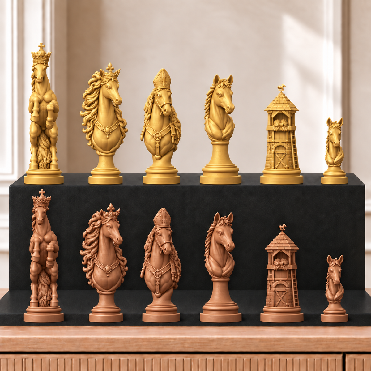 Pferde – thematisches Schachfigurenset mit 32 Figuren – Ansicht 7