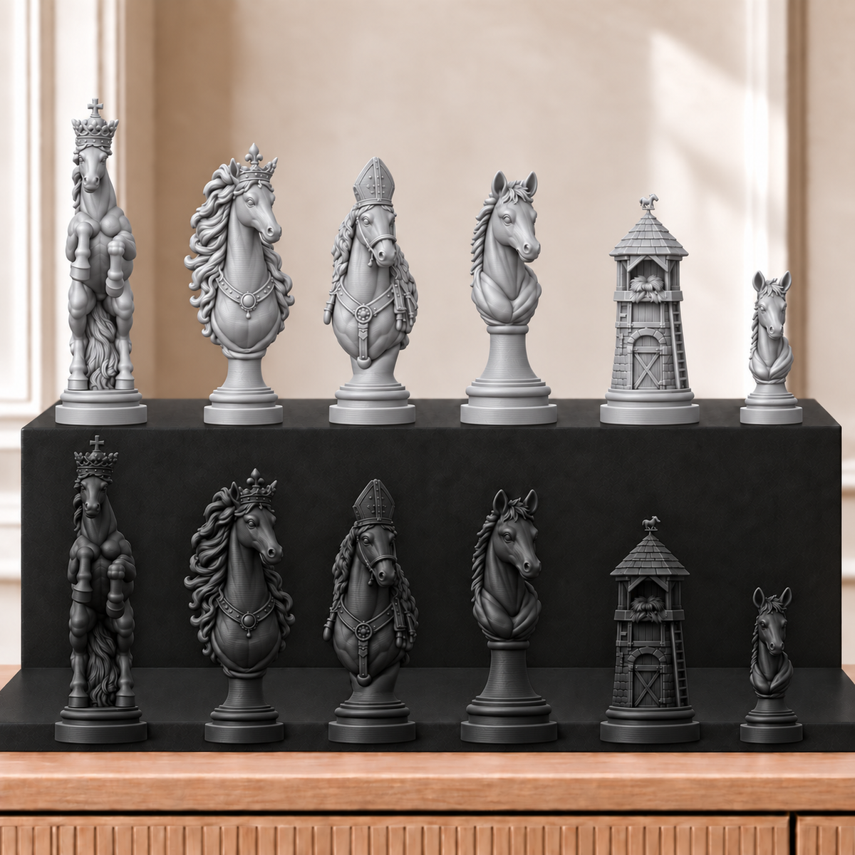 Pferde – thematisches Schachfigurenset mit 32 Figuren – Ansicht 8