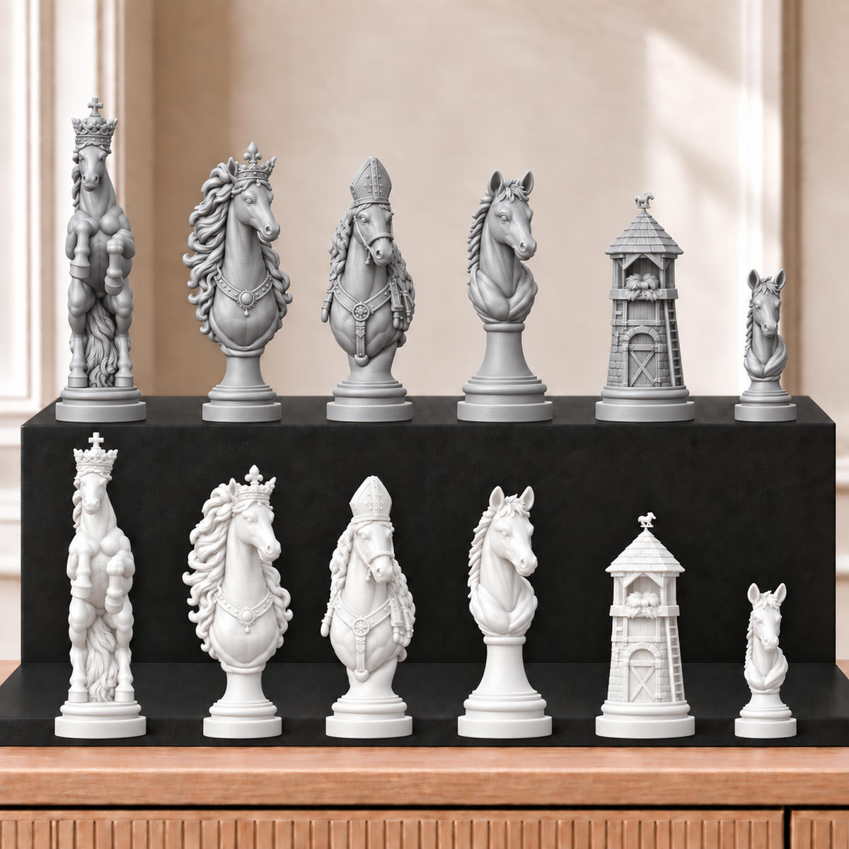 Pferde – thematisches Schachfigurenset mit 32 Figuren – Ansicht 9
