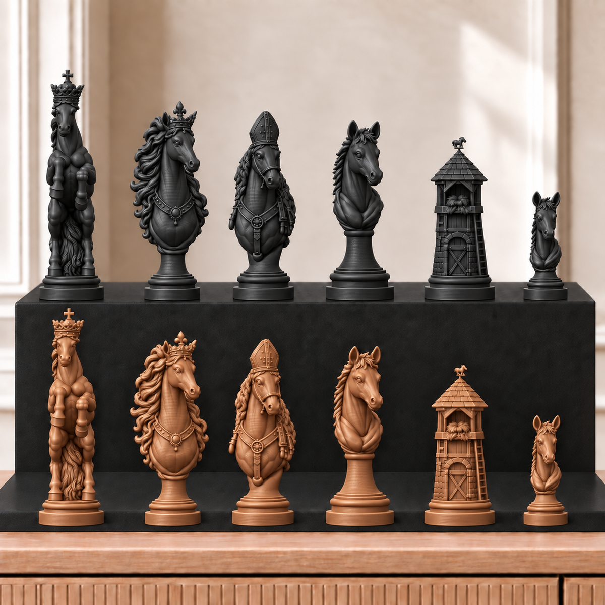 Pferde – thematisches Schachfigurenset mit 32 Figuren – Ansicht 12