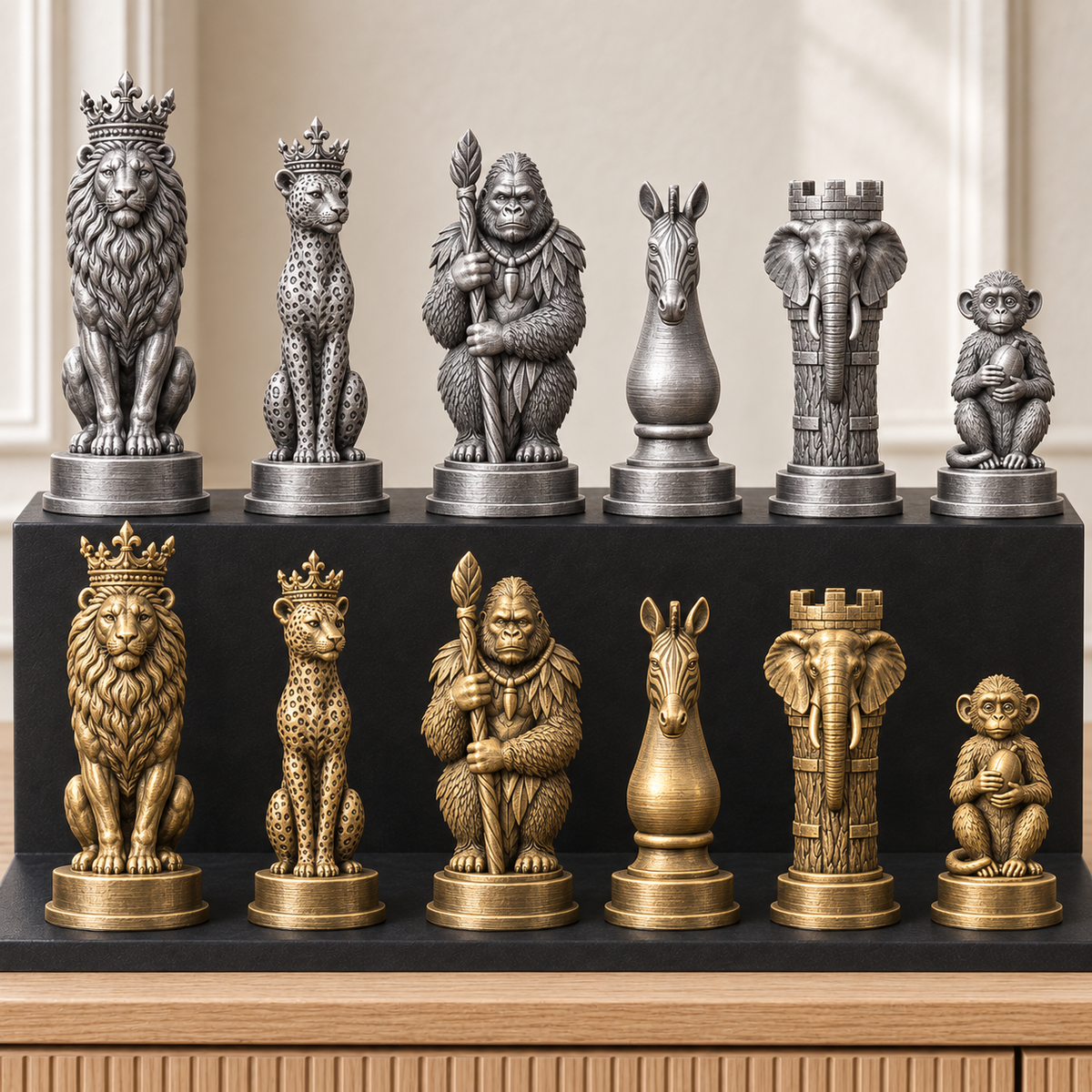 Dschungeltiere – thematisches Schachfigurenset mit 32 Figuren – Ansicht 2