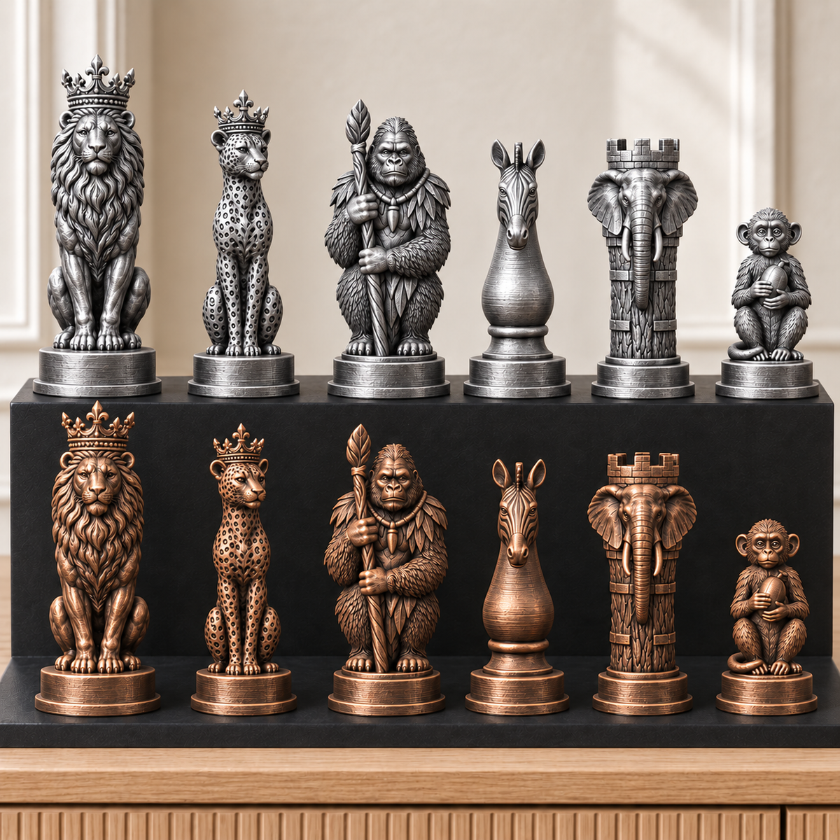 Dschungeltiere – thematisches Schachfigurenset mit 32 Figuren – Ansicht 3