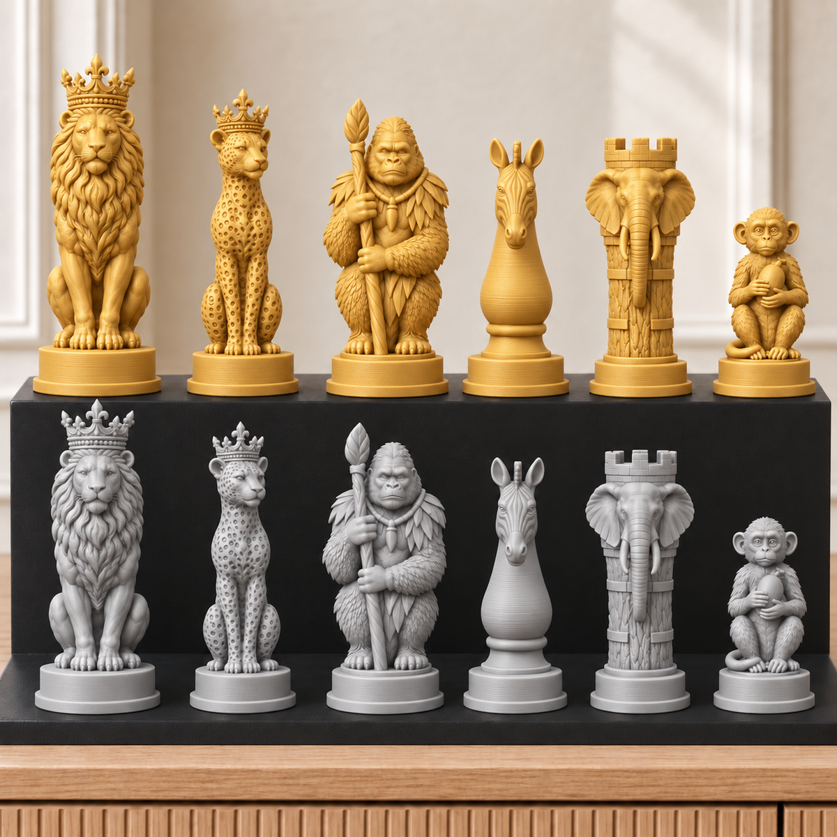 Dschungeltiere – thematisches Schachfigurenset mit 32 Figuren – Ansicht 4