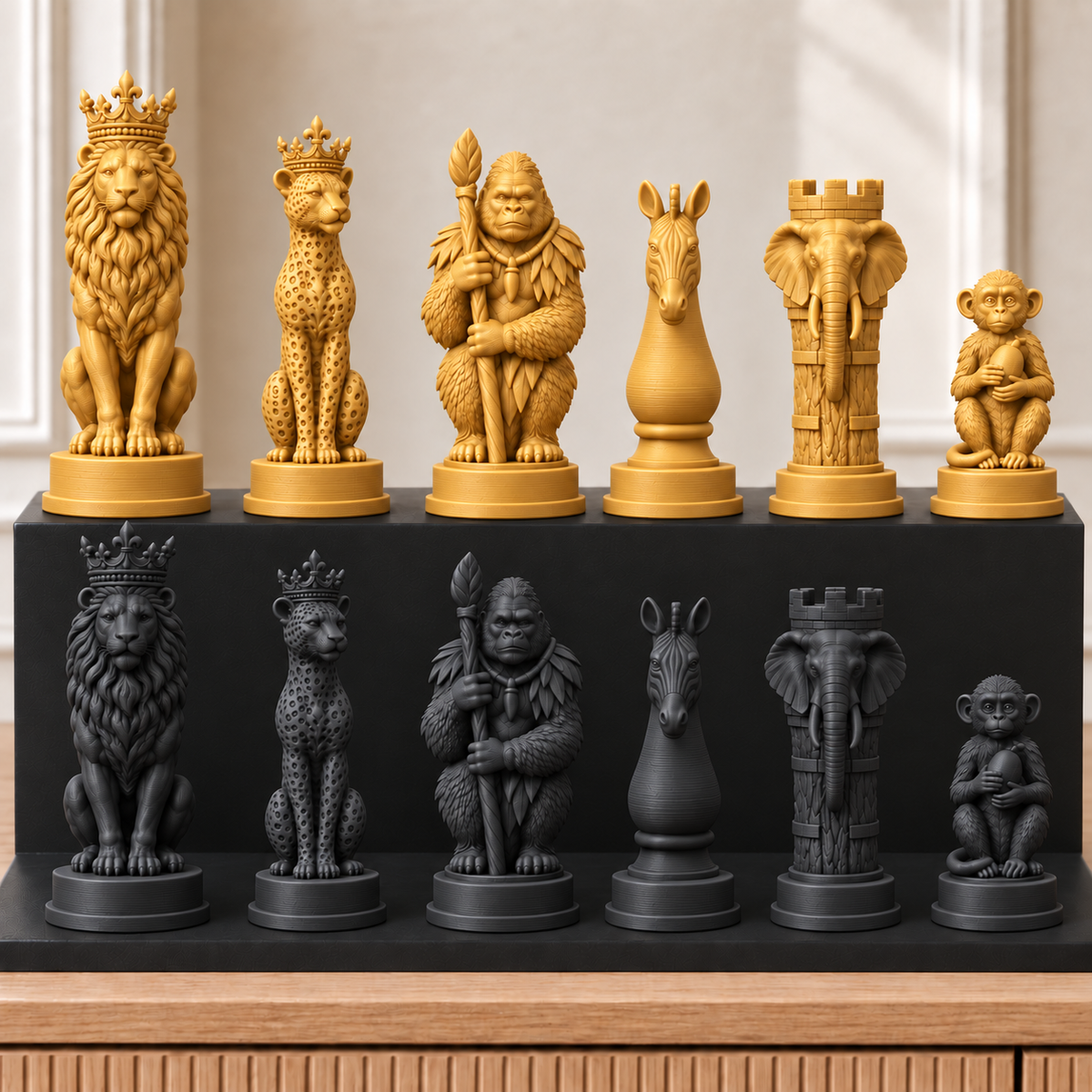 Dschungeltiere – thematisches Schachfigurenset mit 32 Figuren – Ansicht 5