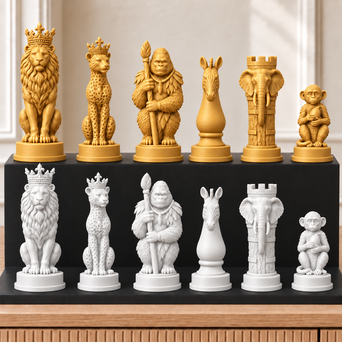 Dschungeltiere – thematisches Schachfigurenset mit 32 Figuren – Ansicht 6