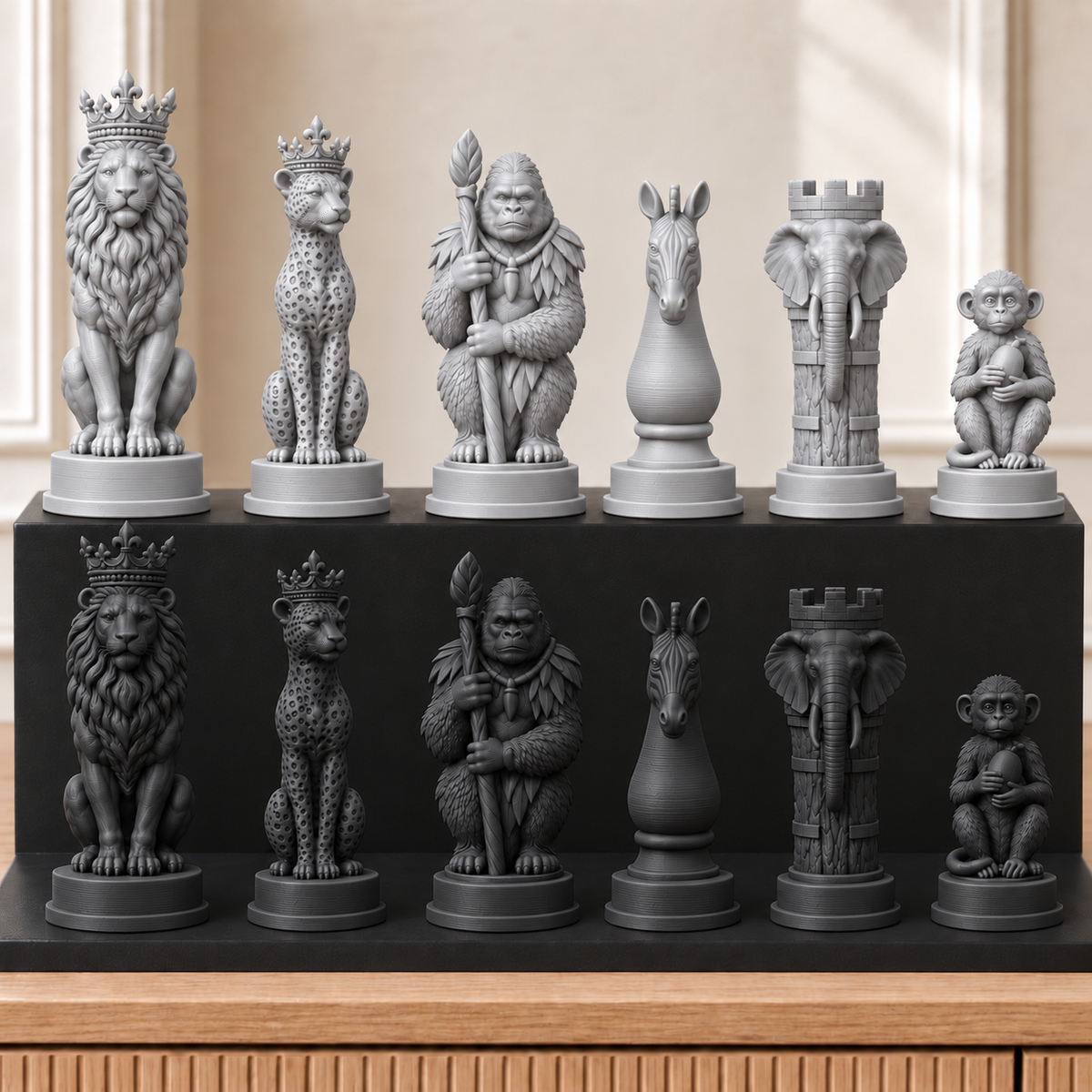 Dschungeltiere – thematisches Schachfigurenset mit 32 Figuren – Ansicht 8