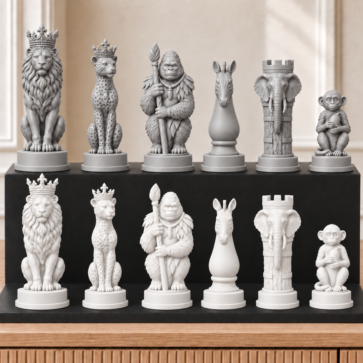 Dschungeltiere – thematisches Schachfigurenset mit 32 Figuren – Ansicht 9