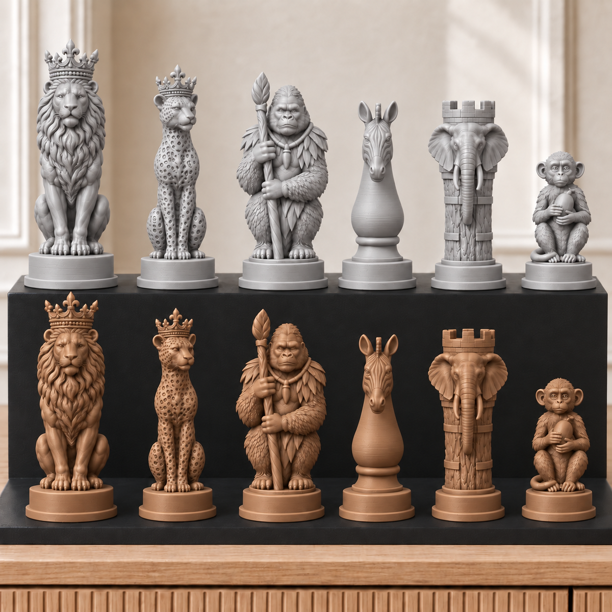 Dschungeltiere – thematisches Schachfigurenset mit 32 Figuren – Ansicht 10