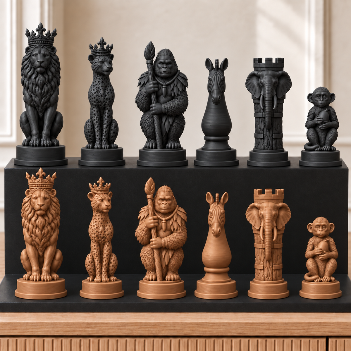 Dschungeltiere – thematisches Schachfigurenset mit 32 Figuren – Ansicht 12