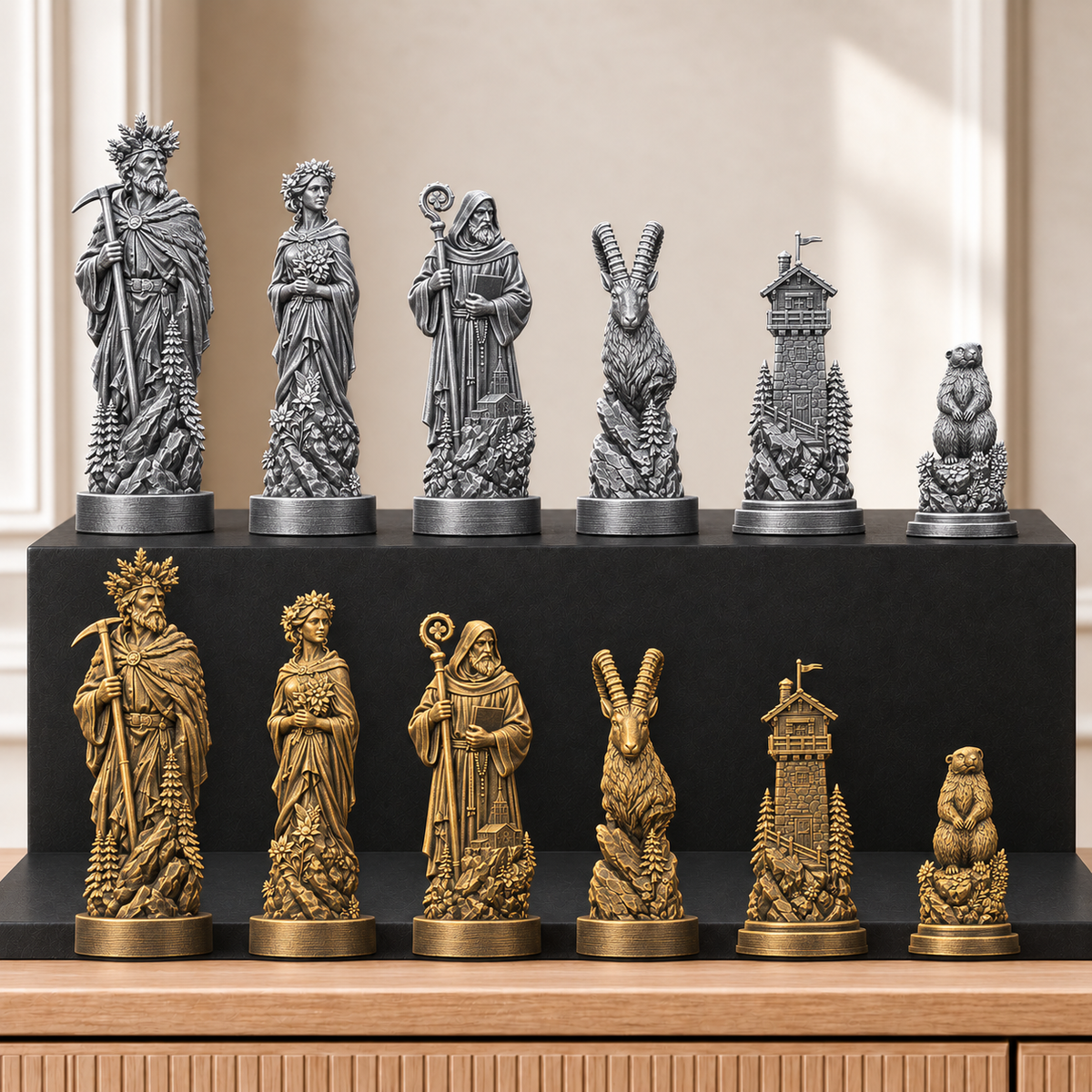 Berge – thematisches Schachfigurenset mit 32 Figuren – Ansicht 2