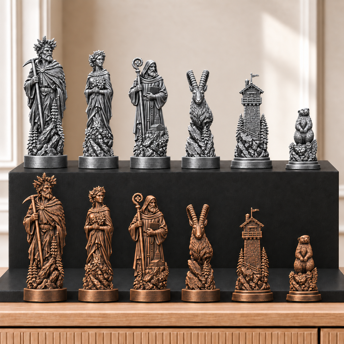 Berge – thematisches Schachfigurenset mit 32 Figuren – Ansicht 3