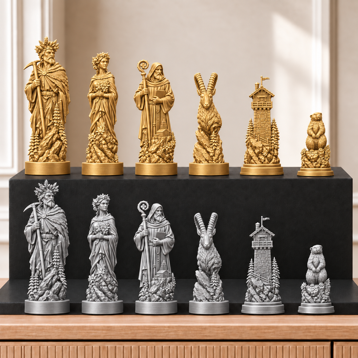 Berge – thematisches Schachfigurenset mit 32 Figuren – Ansicht 4