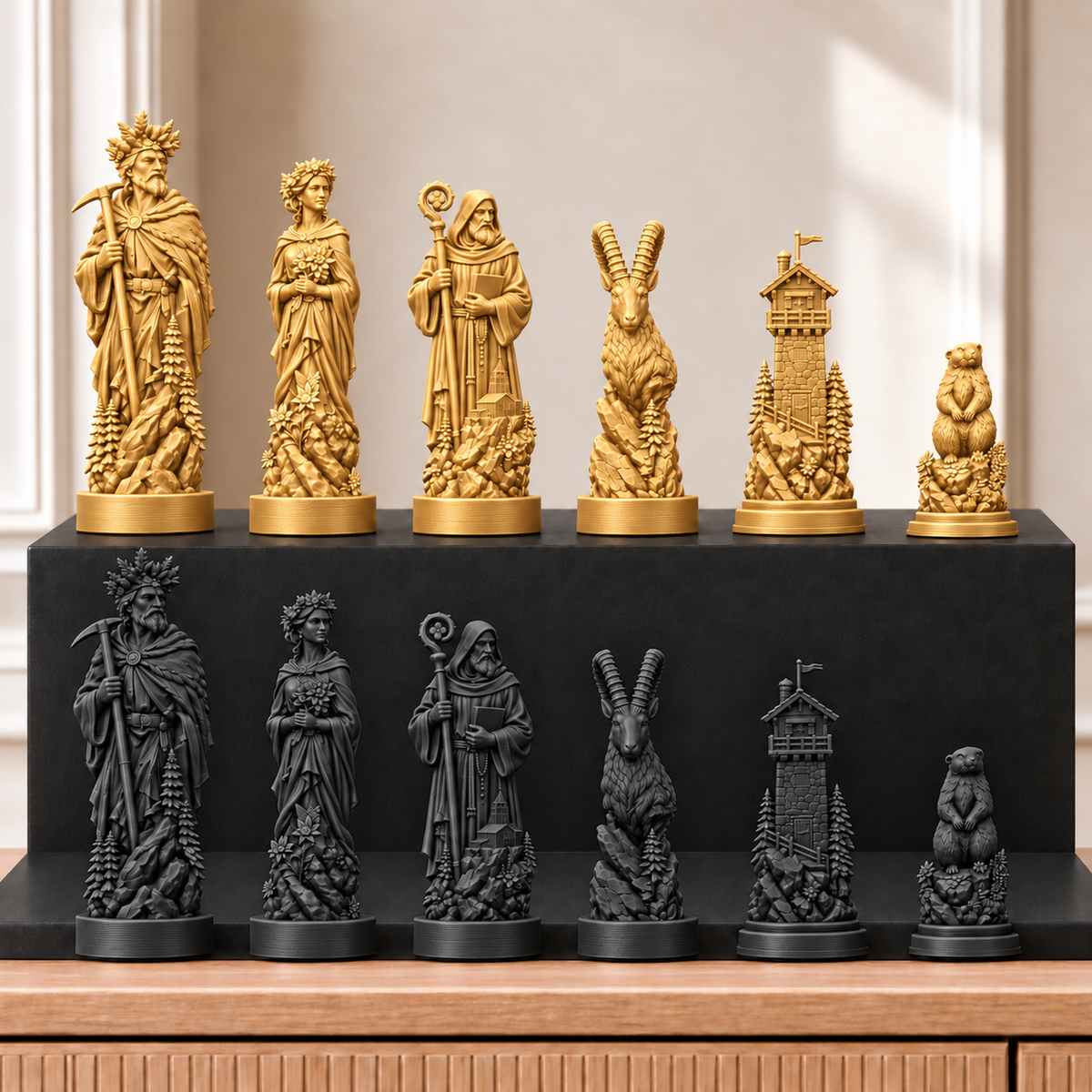 Berge – thematisches Schachfigurenset mit 32 Figuren – Ansicht 5