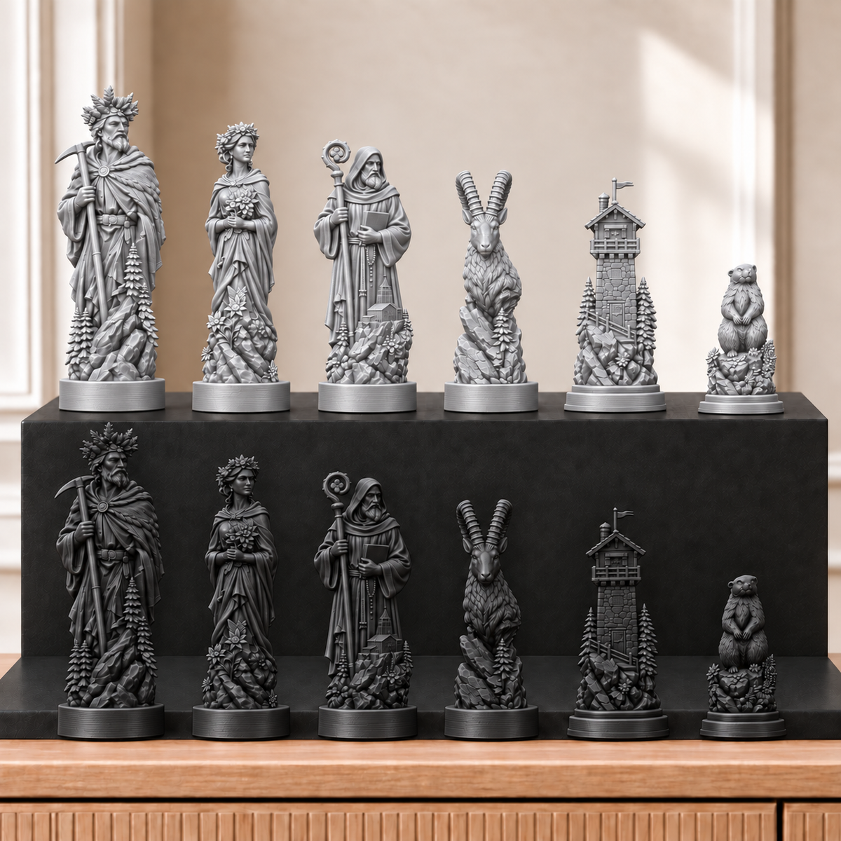 Berge – thematisches Schachfigurenset mit 32 Figuren – Ansicht 8