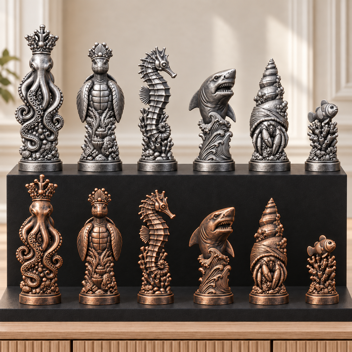 Meerestiere – thematisches Schachfigurenset mit 32 Figuren – Ansicht 3