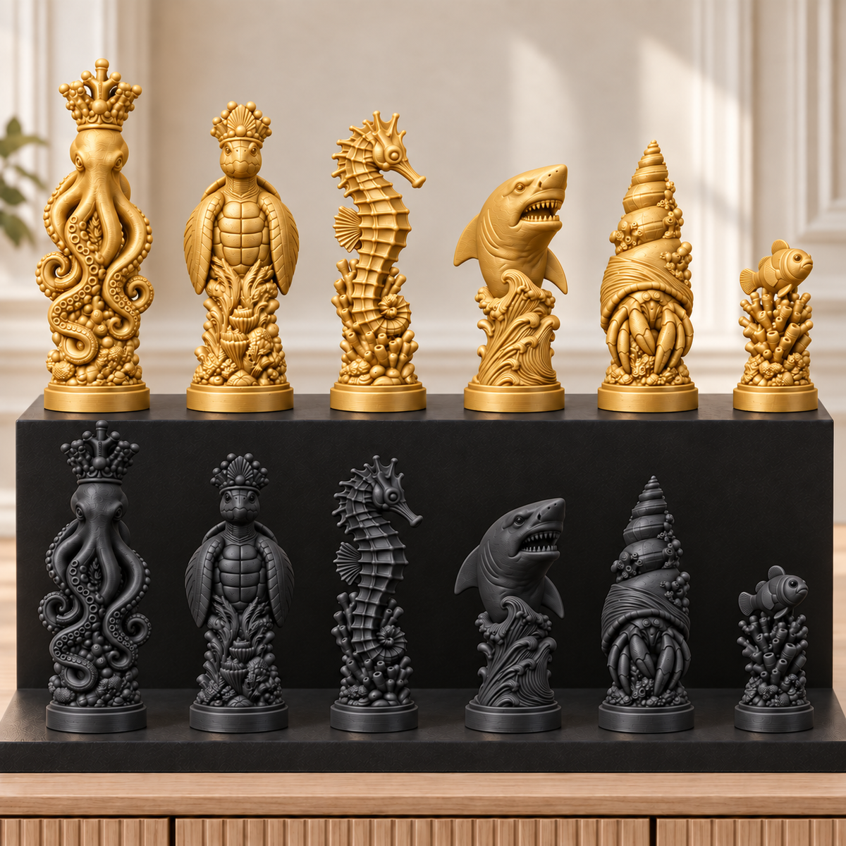 Meerestiere – thematisches Schachfigurenset mit 32 Figuren – Ansicht 5